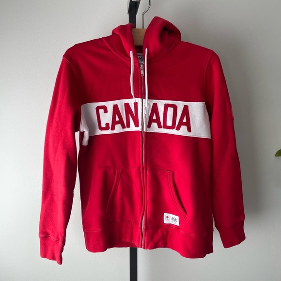 Hudson’s Bay Canada Olympic Zip Up Hoodie Sweater Red White Womens Size Small - Picture 1 of 8